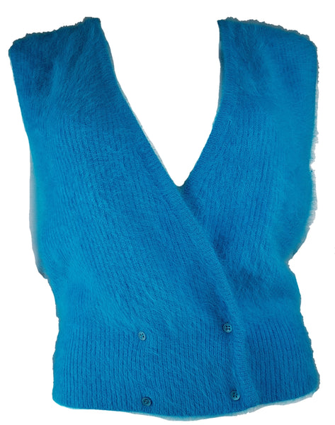 Vintage 90s | Turquoise Blue Fuzzy Angora Blend Sweater Vest