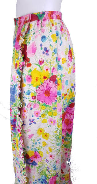 Vintage 70's | Personal by Leslie Fay | Psychedelic Floral Summer Meadow Wraparound Skirt
