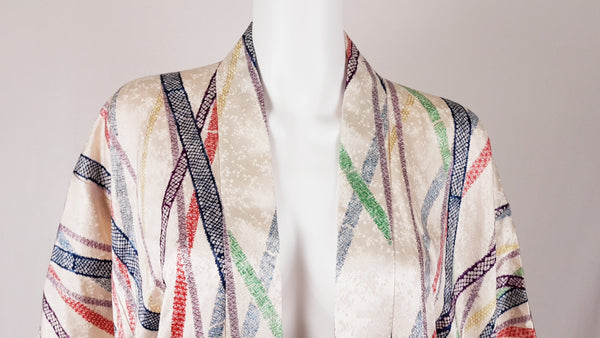 Vintage 50's Cream Multi Color Stripe Japanese Haori / Kimono