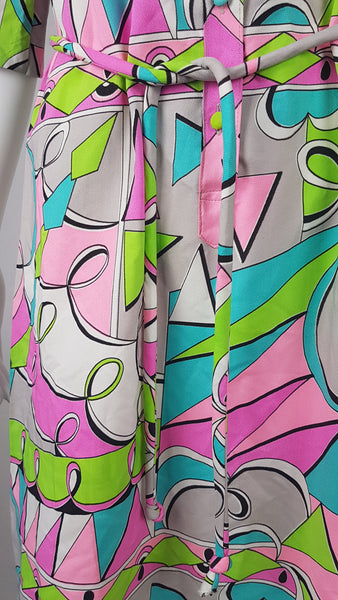 Vintage 80's | Pink -Grey - Green Abstract Pattern Dress