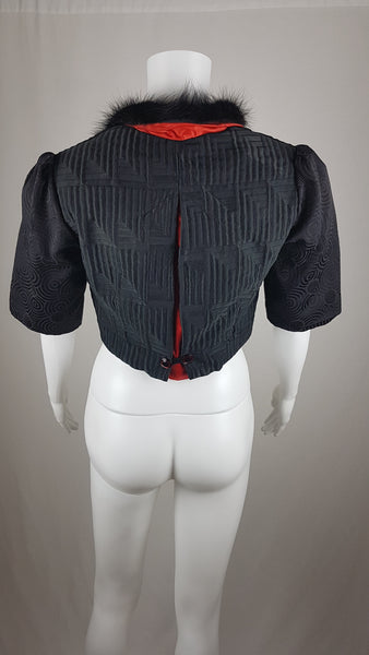 Unique Brocade and Fur Bolero Crop Jacket