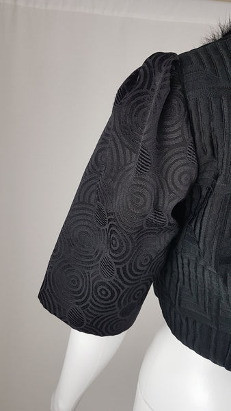 Unique Brocade and Fur Bolero Crop Jacket