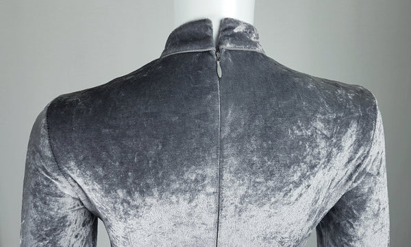 Vintage 90's does 60's Silver-Grey Long Pile Velvet Mini Dress