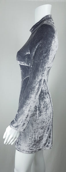 Vintage 90's does 60's Silver-Grey Long Pile Velvet Mini Dress