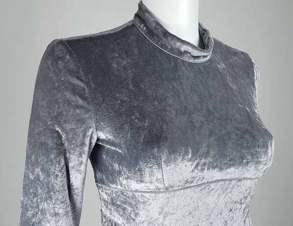Vintage 90's does 60's Silver-Grey Long Pile Velvet Mini Dress