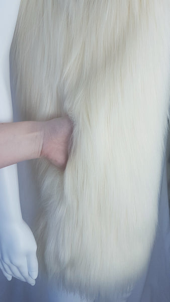 Vintage Inspired Cream Faux Fur Vest / Sleeveless Jacket