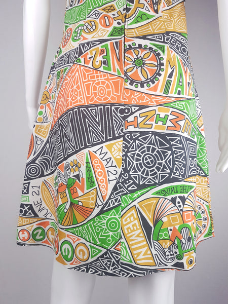 Vintage 60's | Rare! Zodiac Gemini Astrological Sign Novelty Print Dress