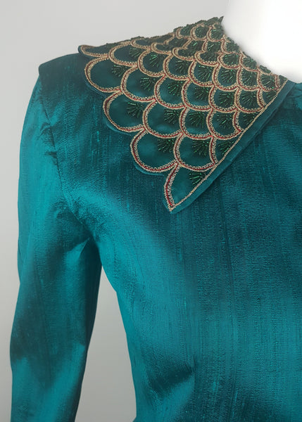 RARE! Vintage 80's | Spaghetti of London | Green Silk Beaded Jacket by Nadia La Valle