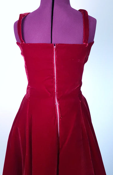 Vintage 1950's Suzy Perette Couture Cocktail New Look Dark Red Velvet Strapless Dress