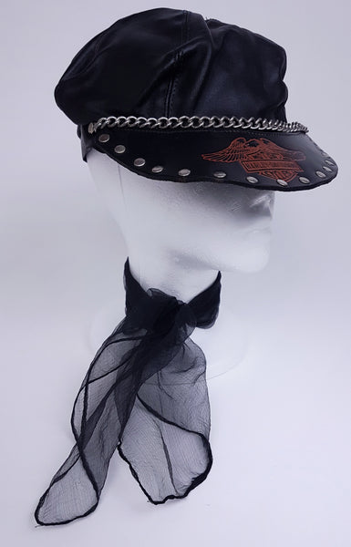 Vintage 70’s |  Harley Davidson Leather Captain Studded Biker Cap with Chain Hat