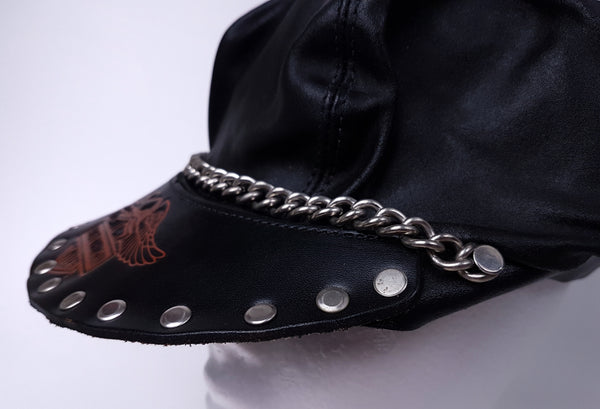 Vintage 70’s |  Harley Davidson Leather Captain Studded Biker Cap with Chain Hat