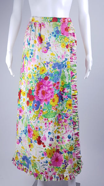 Vintage 70's | Personal by Leslie Fay | Psychedelic Floral Summer Meadow Wraparound Skirt