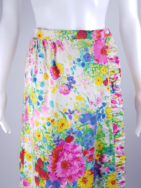 Vintage 70's | Personal by Leslie Fay | Psychedelic Floral Summer Meadow Wraparound Skirt