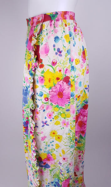 Vintage 70's | Personal by Leslie Fay | Psychedelic Floral Summer Meadow Wraparound Skirt