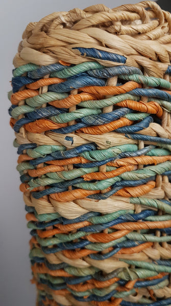 Boho Rafia Woven Cotton Zipped Shoppers Tote Bag with Unique Wooden Handles