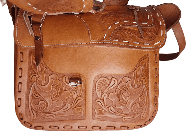 Vintage 60's Honey Brown Mexican Tooled Leather Horse Western Saddle Bag Purse
