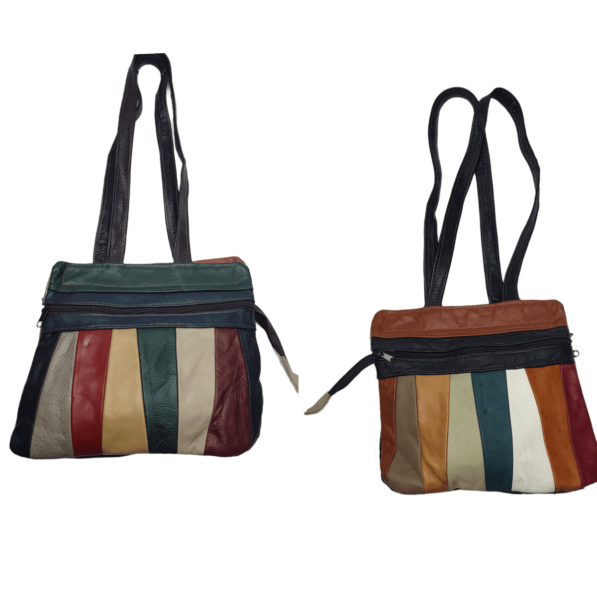 Vintage 70's | Multicolored Striped Mexican Leather Bag | Earth Tones