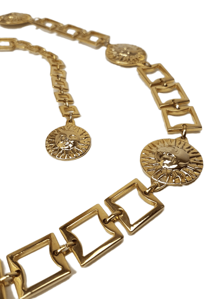 Vintage 90's | Authentic Versace Profumi | Sun God Medallion & Metal Chain Link Belt (Can also be worn as necklace)
