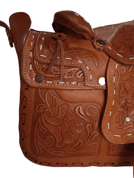 Vintage 60's Honey Brown Mexican Tooled Leather Horse Western Saddle Bag Purse