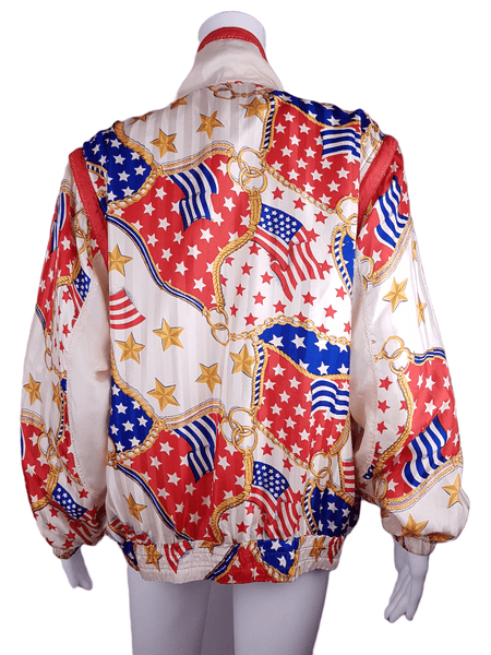 Vintage 80/90's | Mureli Pure Silk Bold USA flag & Chain Print Windbreaker Jacket