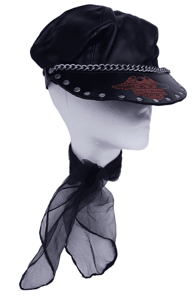 Vintage 70’s |  Harley Davidson Leather Captain Studded Biker Cap with Chain Hat