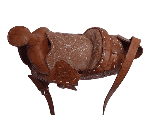 Vintage 60's Honey Brown Mexican Tooled Leather Horse Western Saddle Bag Purse