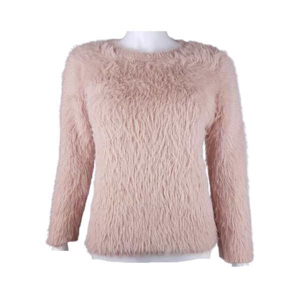 Molly Bracken Pale Pastel Pink Fuzzy Knit long-sleeve sweater displayed on a mannequin - front view