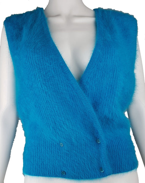 Vintage 90s | Turquoise Blue Fuzzy Angora Blend Sweater Vest