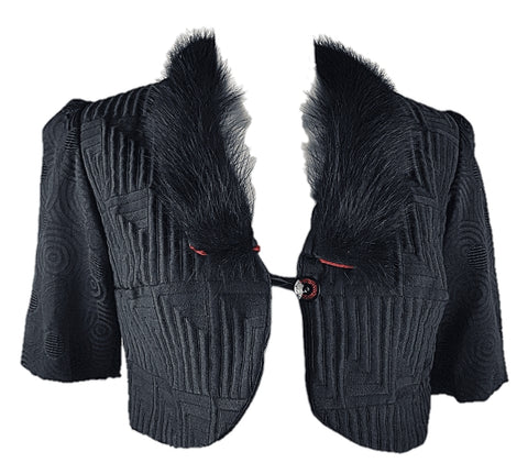 Unique Brocade and Fur Bolero Crop Jacket