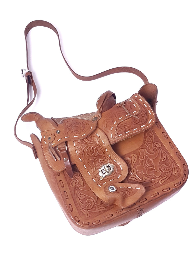 Vintage Saddle Purse Tooled Leather Shoulder Bag Mexico - Ruby Lane