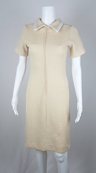 Vintage 1960's Cream and White Bow Detail Shift Dress