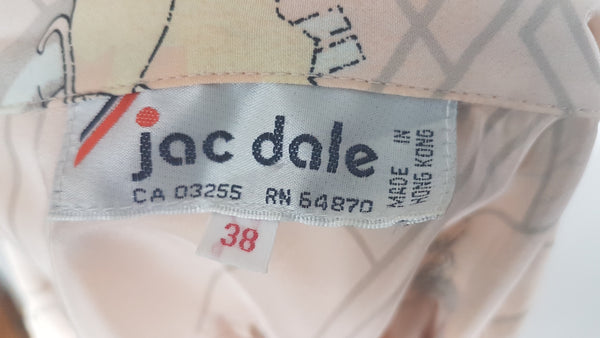 Vintage 80's Pastel Peach Jac Dale Fan Print Shirt