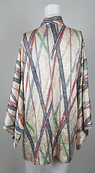 Vintage 50's Cream Multi Color Stripe Japanese Haori / Kimono