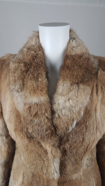 Vintage 1980's | Brown Rabbit Fur Jacket with Brown Leather Belt.