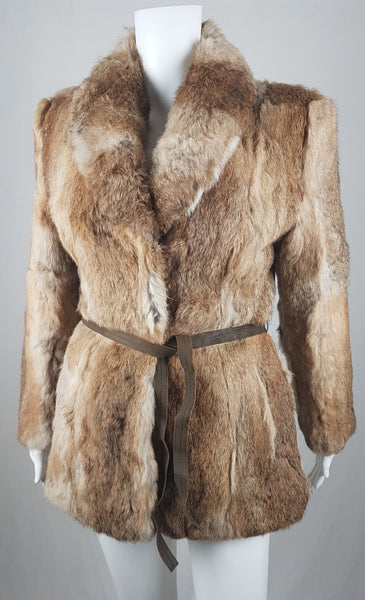 Vintage 1980's | Brown Rabbit Fur Jacket with Brown Leather Belt.