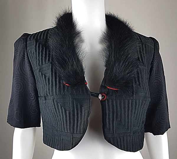 Unique Brocade and Fur Bolero Crop Jacket