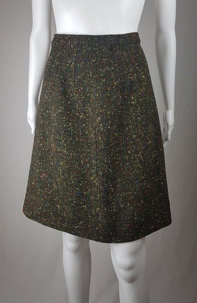 Vintage 60's Dark Green with Pop of Color Tweed Skirt