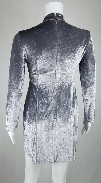 Vintage 90's does 60's Silver - Grey Long Pile Velvet Mini Dress