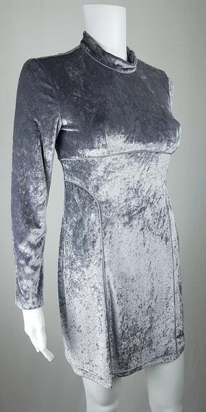 Vintage 90's does 60's Silver - Grey Long Pile Velvet Mini Dress