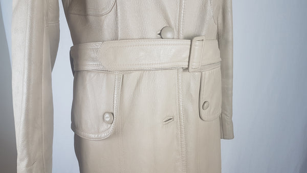 Vintage 70's | Beige/Sand Leather Belted Trench Coat