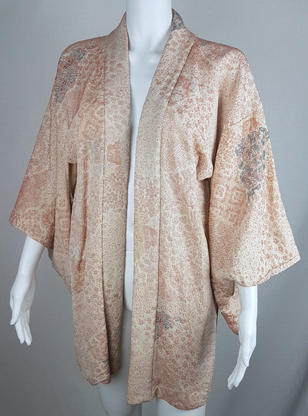 Vintage 40's | Pastel Peach & Metallic Detail Japanese Haori / Kimono