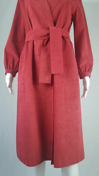 Vintage 70s | Rare! Halston Red Ultra Suede Coat Dress with Pockets & Belt