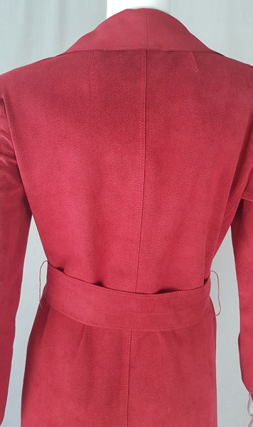 Vintage 70s | Rare! Halston Red Ultra Suede Coat Dress with Pockets & Belt