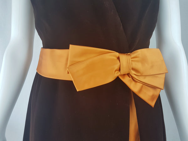 Vintage 1950's | A Lawrence Dress Original | Chocolate Brown Velvet & Orange Ribbon Dress