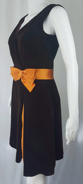 Vintage 1950's | A Lawrence Dress Original | Chocolate Brown Velvet & Orange Ribbon Dress