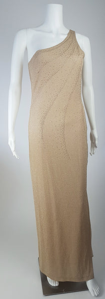 Vintage 1990's | LA Glo Gold Lurex Dress | Shimmer One Shoulder Gown