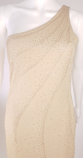 Vintage 1990's | LA Glo Gold Lurex Dress | Shimmer One Shoulder Gown