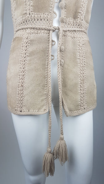 Vintage 70's | Hudson Bay Company | Suede Boho Tunic Hippie Vest | Vintage 1970's Chic Crochet Vest