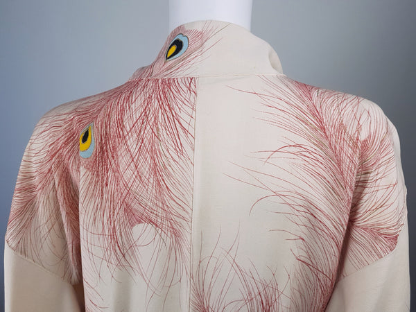 Vintage 60s | Silk Haori Kimono Robe | Red Peacock Feather Loungewear