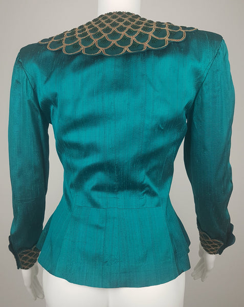 RARE! Vintage 80's | Spaghetti of London | Green Silk Beaded Jacket by Nadia La Valle